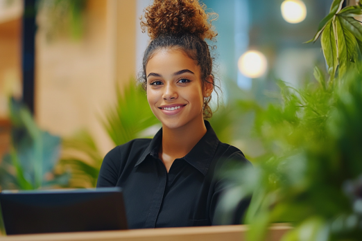 Receptionist at work managing client inquiries