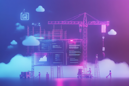 Website being built with scaffolding around it - visual representation of digital construction